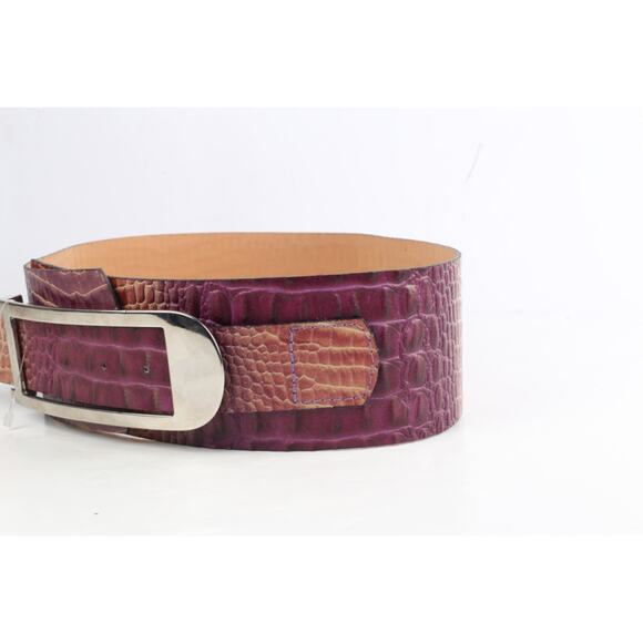 Purple Croco Embossed Leather Wide Waist Belt Size 90 Statement Classic